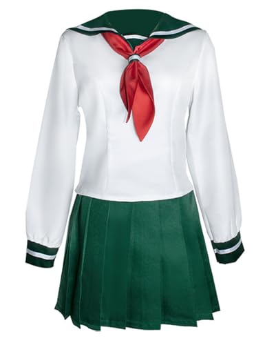 MengXin Anime Kagome Higurashi Cosplay-Kostüm für Damen und Mädchen, Uniform, Hemd, Rock, Anzug, Halloween (Grün, Größe XS) von MengXin