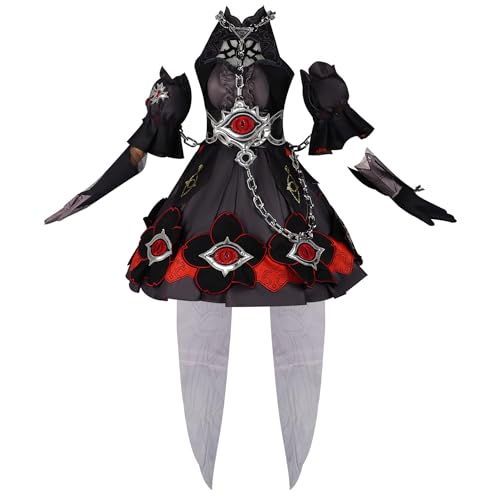 MengXin Game Honkai Star Rail Seele Vollerei Cosplay Kostüm Damen Schwarzes Kleid Uniform Halloween Anzug (Schwarz, Large) von MengXin