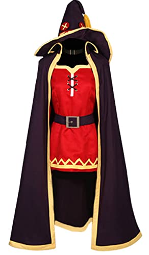 MengXin KonoSuba Megumin Cosplay Hut Umhang Kleid Halloween Gottes Segen auf This Wonderful World Uniform Outfit (XL, Schwarz) von MengXin