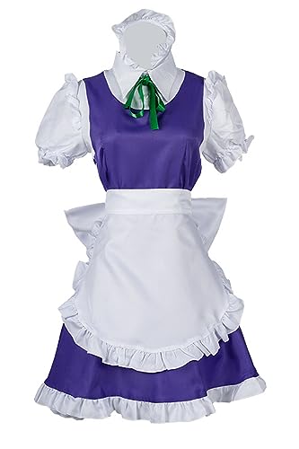 MengXin Spiel Touhou Projekt Izayoi Sakuya Cosplay Kostüm Dienstmädchen Kleid Lolita Frau Sexy Uniform Halloween (X-Large, Weiß) von MengXin