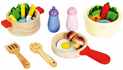 Kochgeschirr-Set für Spielküche aus Holz, Pfanne und Lebensmittel Kochgeschirr-Set für Spielküche aus Holz, Pfanne und Lebensmittel von Mentari
