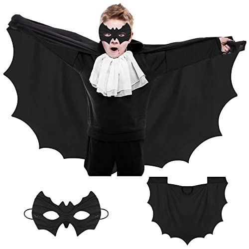 Menwings Fledermaus Kostüm + Fledermaus Maske 2-teilig, Fledermausflügel Vampir Kostüm, Umhang, Schwarzes Halloween Kostüm für Kinder, Karneval (43.3in/31.5in) von Menwings