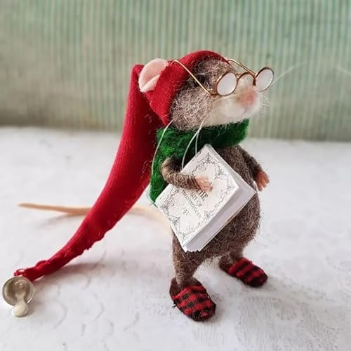 Meokro Niedliche Nadelfilzmaus, Weihnachtsdekoration, handgefertigte Nadelfilzmäuse, Winter-Weihnachten, Nadelfilz, Weihnachtsmaus, Puppen-Dekorationen (fertiges Produkt) von Meokro