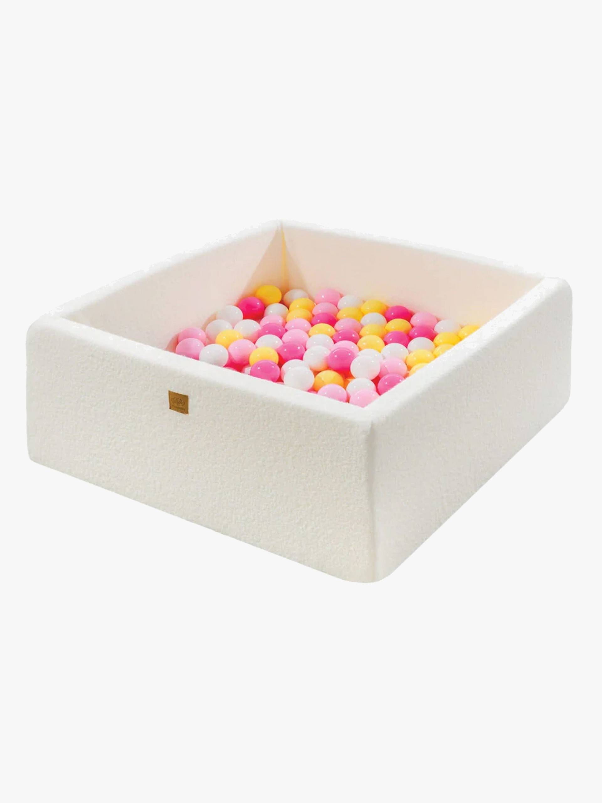MeowBaby Boucle Square Bällebad, White/Pastel Pink/Light Pink/Pastel Yellow von MeowBaby
