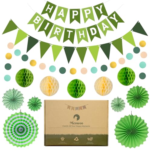 Meowoo Geburtstagsdeko, Grün Geburtstag Party Deko - Happy Birthday Girlande, Wimpelkette Geburtstag, Wabenblumen, Papierfächer - Wiederverwendbare Deko Geburtstag für Männer und Frauen Meowoo Geburtstagsdeko, Grün Geburtstag Party Deko - Happy Birthday Girlande, Wimpelkette Geburtstag, Wabenblumen, Papierfächer - Wiederverwendbare Deko Geburtstag für Männer und Frauen von Meowoo