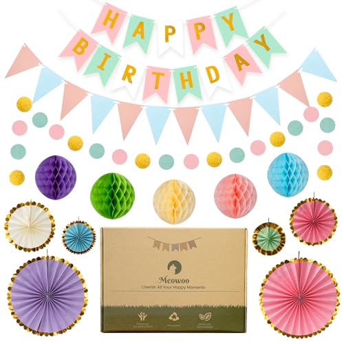 Meowoo Geburtstagsdeko, Macaron Geburtstag Party Deko - Happy Birthday Girlande, Wimpelkette Geburtstag, Wabenblumen, Papierfächer - Wiederverwendbare Deko Geburtstag für alle Männer und Frauen Meowoo Geburtstagsdeko, Macaron Geburtstag Party Deko - Happy Birthday Girlande, Wimpelkette Geburtstag, Wabenblumen, Papierfächer - Wiederverwendbare Deko Geburtstag für alle Männer und Frauen von Meowoo