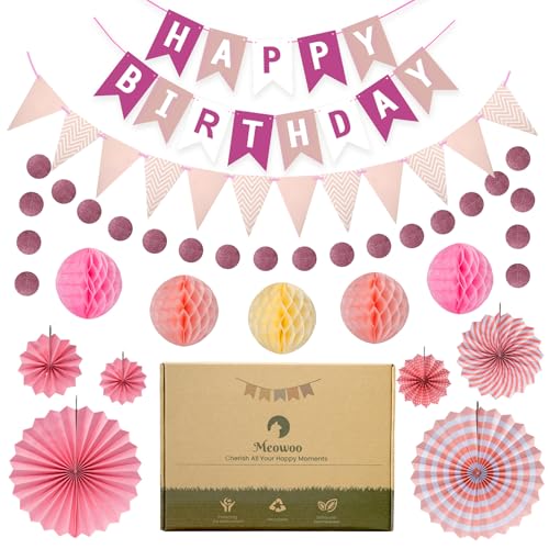 Meowoo Geburtstagsdeko, Rosa Geburtstag Party Deko - Happy Birthday Girlande, Wimpelkette Geburtstag, Wabenblumen, Papierfächer - Wiederverwendbare Deko Geburtstag für Männer und Frauen Meowoo Geburtstagsdeko, Rosa Geburtstag Party Deko - Happy Birthday Girlande, Wimpelkette Geburtstag, Wabenblumen, Papierfächer - Wiederverwendbare Deko Geburtstag für Männer und Frauen von Meowoo