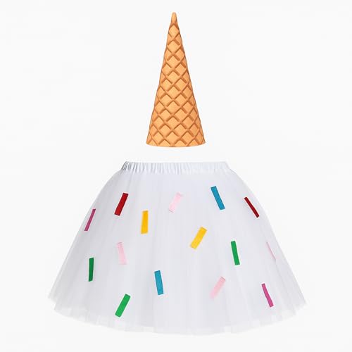2 Stück Eiscreme-Netzrock-Kostüm für Damen mit Eiscreme-Stirnband, Halloween, Essen, Cosplay, Rollenspiel, Party-Outfits, Wie abgebildet., M von Mepase