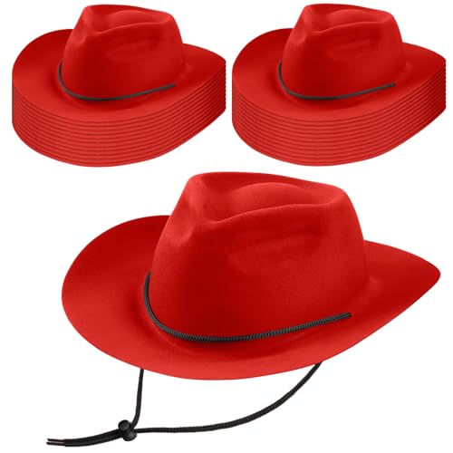 Mepase 24 Stück Einweg-Kunststoff-Western-Cowboyhut-Set aus Filz mit breiter Krempe, Cowgirl-Partyhüte für Männer und Frauen, Kostümparty (rot) von Mepase