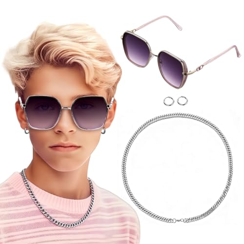 Mepase 3 Stück Virtuelles Idol Cosplay Zubehör enthalten Unisex Cosplay Brille Hip Hop Halskette Ohrringe Farbverlauf Brille Kostüm Zubehör für Männer Frauen Gruppenidol Rollenspiel Halloween Kostüm von Mepase