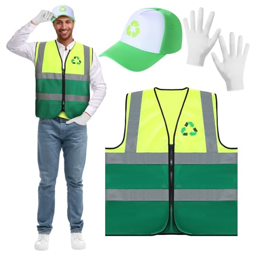 Mepase 3-teiliges Halloween-Abfallmanagement-Kostüm-Set für Erwachsene, Müllwagen, Kostüm, Zubehör, Recycling-Müll, Weste, Hut, Handschuhe für Halloween, Karrieretag Mepase 3-teiliges Halloween-Abfallmanagement-Kostüm-Set für Erwachsene, Müllwagen, Kostüm, Zubehör, Recycling-Müll, Weste, Hut, Handschuhe für Halloween, Karrieretag von Mepase