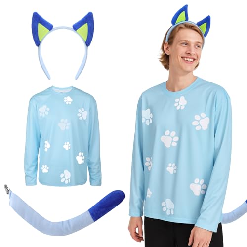 Mepase 3-teiliges Halloween-Kostüm-Set mit Hundeohren, Stirnband und Schwanz für Halloween, Party, Cosplay, Blau / Orange, Blau, X-Large Mepase 3-teiliges Halloween-Kostüm-Set mit Hundeohren, Stirnband und Schwanz für Halloween, Party, Cosplay, Blau / Orange, Blau, X-Large von Mepase