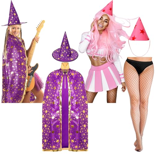 Mepase 4-teiliges Halloween-Paar-Kostüm, Cartoon-Kostüm, Unterwasserfreunde, Outfit-Set, inkl. Zauberer-Umhang, Hut, rosa Filz, Stern, Dreispitz und Netzstrümpfe, Zubehör für Erwachsene Mepase 4-teiliges Halloween-Paar-Kostüm, Cartoon-Kostüm, Unterwasserfreunde, Outfit-Set, inkl. Zauberer-Umhang, Hut, rosa Filz, Stern, Dreispitz und Netzstrümpfe, Zubehör für Erwachsene von Mepase
