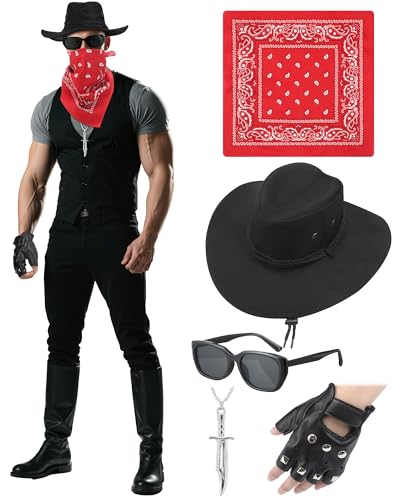 Mepase 5 Stück Halloween-Söldner Brutaler professioneller Killer-Cosplay-Kostüm, Outfits, Punk, Handschuh, Dolch, Halskette, Hut, Sonnenbrille, quadratischer Vintage-Schal für Erwachsene, Herren, für Mepase 5 Stück Halloween-Söldner Brutaler professioneller Killer-Cosplay-Kostüm, Outfits, Punk, Handschuh, Dolch, Halskette, Hut, Sonnenbrille, quadratischer Vintage-Schal für Erwachsene, Herren, für von Mepase