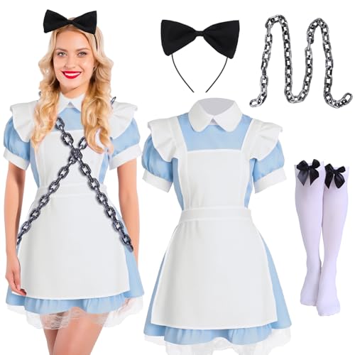 Mepase 5-teiliges Dienstmädchen-Kostüm-Outfit, Kostüm, Anime, Cosplay, Damen, Kostüm, Erwachsene, blau, Lolita, französische Dienstmädchen, Schürze, Puffärmel, Kette, Kopfbedeckung, Socken-Set für Mepase 5-teiliges Dienstmädchen-Kostüm-Outfit, Kostüm, Anime, Cosplay, Damen, Kostüm, Erwachsene, blau, Lolita, französische Dienstmädchen, Schürze, Puffärmel, Kette, Kopfbedeckung, Socken-Set für von Mepase