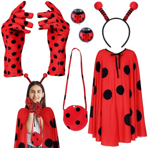 Mepase 5-teiliges Marienkäfer-Kostüm-Set für Damen und Mädchen, Marienkäfer-Outfits, inklusive Stirnband, Handschuhen, Ohrringen, Tasche und Umhang, Halloween, Geburtstag, Party, Cosplay, Outfit Mepase 5-teiliges Marienkäfer-Kostüm-Set für Damen und Mädchen, Marienkäfer-Outfits, inklusive Stirnband, Handschuhen, Ohrringen, Tasche und Umhang, Halloween, Geburtstag, Party, Cosplay, Outfit von Mepase