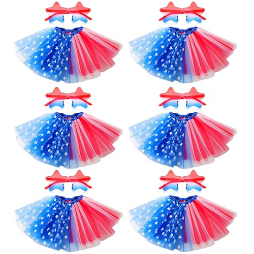 Mepase 6 Set 4. Juli Sonnenbrille Tutu Tüll Rock Rot Blau Weiß Stern Sonnenbrille Rock Unabhängigkeitstag Patriotisches Kostüm von Mepase