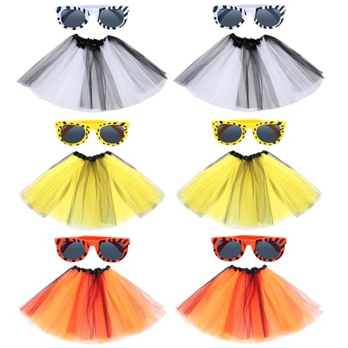 Mepase 6 Set Halloween Tutu Kostüm Tutu Tüll Röcke Sonnenbrille für Frauen Erwachsene Halloween Cosplay Party Favors, Bunt, length of about 15.7 inches/40 cm von Mepase