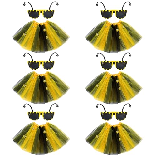 Mepase 6 Set Halloween Tutu Kostüm Tutu Tüll Röcke Sonnenbrille für Frauen Erwachsene Halloween Cosplay Party Favors, Gelb, Schwarz, length of about 15.7 inches/40 cm von Mepase