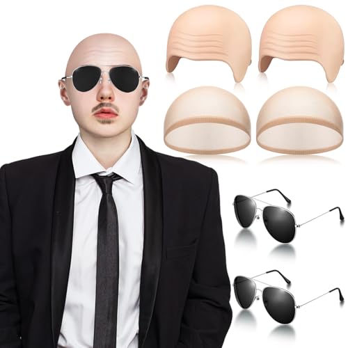 Mepase 6 Stück Glatzen-Kappen mit Brille, Glatzenkopf-Perückenkappe, Party-Kostüm-Zubehör für Erwachsene, Damen, Herren, Halloween, Cosplay, wie abgebildet, 22.83 inches Mepase 6 Stück Glatzen-Kappen mit Brille, Glatzenkopf-Perückenkappe, Party-Kostüm-Zubehör für Erwachsene, Damen, Herren, Halloween, Cosplay, wie abgebildet, 22.83 inches von Mepase