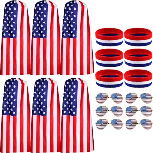Mepase 6er-Set 4. Juli Zubehör beinhaltet Umhang mit amerikanischer Flagge, Retro-USA-Sonnenbrille und Stirnband mit amerikanischer Flagge für Männer und Frauen, Unabhängigkeitstag, Feier, patriotisches Party-Kostüm Mepase 6er-Set 4. Juli Zubehör beinhaltet Umhang mit amerikanischer Flagge, Retro-USA-Sonnenbrille und Stirnband mit amerikanischer Flagge für Männer und Frauen, Unabhängigkeitstag, Feier, patriotisches Party-Kostüm von Mepase