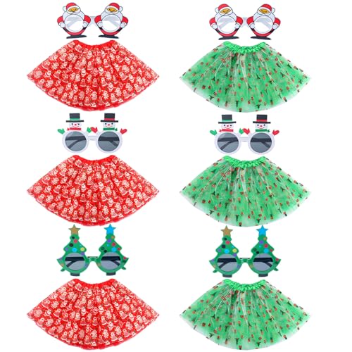 Mepase 6er-Set Halloween-Tutu-Kostüm, Tutu, Tüll, Röcke, Sonnenbrille für Damen und Erwachsene, Halloween, Cosplay, Partyzubehör, rot, grün, approximately 5.5 inches/14 cm von Mepase