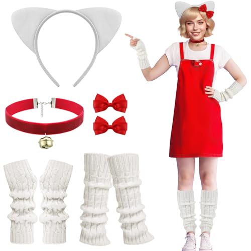 Mepase 8-teiliges Katzenkostüm-Set, niedliche Katzenohren, Stirnband, Halsband mit Glocke, Armstulpen, Beinstulpen, rote Haarschleifen für Mädchen, Damen, Halloween, Cosplay-Zubehör Mepase 8-teiliges Katzenkostüm-Set, niedliche Katzenohren, Stirnband, Halsband mit Glocke, Armstulpen, Beinstulpen, rote Haarschleifen für Mädchen, Damen, Halloween, Cosplay-Zubehör von Mepase