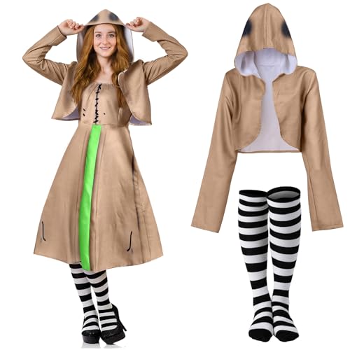 Mepase Boogeyman-Kostüm für Damen, Halloween-Umhang, Leinenrock, gestreifte Socken für Halloween, Cosplay, 3 Stück (XL) von Mepase