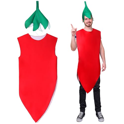 Mepase Chili-Pfeffer-Kostüm für Erwachsene, lustiges Halloween-Ingwer-Kostüm, lustiges Outfit für Halloween, Jalapeno, Cosplay, Verkleidung, Einheitsgröße von Mepase