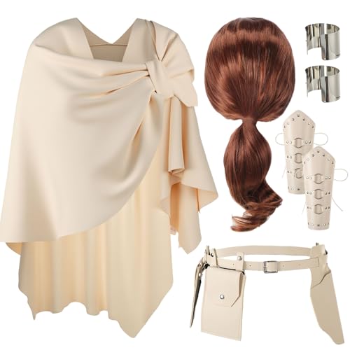 Mepase Damen-Königin, Cosplay-Kostüm, mittelalterlicher Schal, Umhang mit Kapuze, Perücke, Gürtel, Armlets, Beinbedeckungen, Halloween-Outfits (Schal) von Mepase