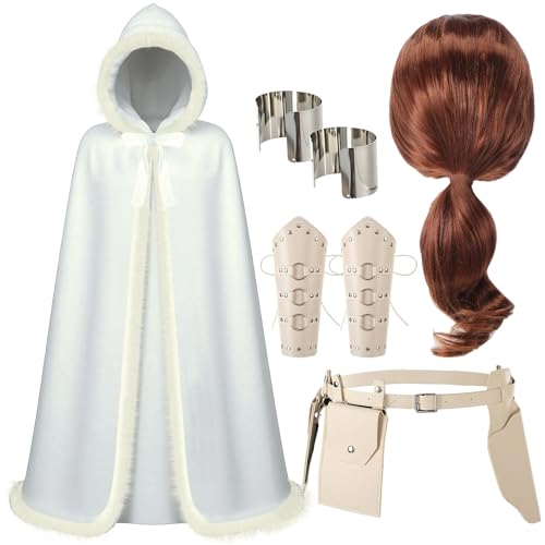 Mepase Damen-Königin-Kostüm, Mittelalter-Umhang, Umhang mit Kapuze, Perücke, Gürtel, Arme, Beinbedeckungen, Halloween-Outfits (Umhang) von Mepase
