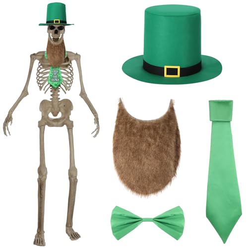 Mepase Groundbreaker-Skelett-Zubehör, St. Patrick's Day, riesiges Skelett-Kostüm-Set, irischer Hut, brauner Bart und Fliege mit Krawatte für St. Patrick's Day, Haus, Hof, Garten, Dekoration, 4 Stück Mepase Groundbreaker-Skelett-Zubehör, St. Patrick's Day, riesiges Skelett-Kostüm-Set, irischer Hut, brauner Bart und Fliege mit Krawatte für St. Patrick's Day, Haus, Hof, Garten, Dekoration, 4 Stück von Mepase