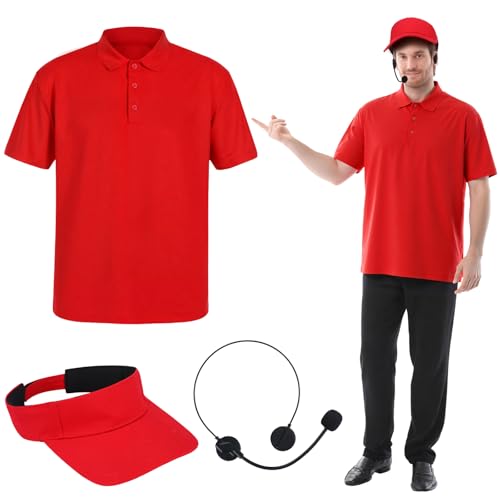 Mepase Halloween-Cosplay-Kostüm-Zubehör, inklusive Requisiten-Headset, rotes Sportrevers, kurzärmeliges Hemd und Visier-Hut für Halloween-Party, Rollenspiel, Unisex, Erwachsene Mepase Halloween-Cosplay-Kostüm-Zubehör, inklusive Requisiten-Headset, rotes Sportrevers, kurzärmeliges Hemd und Visier-Hut für Halloween-Party, Rollenspiel, Unisex, Erwachsene von Mepase