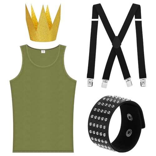 Mepase Halloween-Kostüm-Zubehör, stark, hellgrün, goldfarbene Krone, Stirnband, Spike-Manschette, Wickelarmbänder, verstellbarer Clip, Hosenträger für Männer und Frauen, Cosplay, Geburtstag, Halloween Mepase Halloween-Kostüm-Zubehör, stark, hellgrün, goldfarbene Krone, Stirnband, Spike-Manschette, Wickelarmbänder, verstellbarer Clip, Hosenträger für Männer und Frauen, Cosplay, Geburtstag, Halloween von Mepase