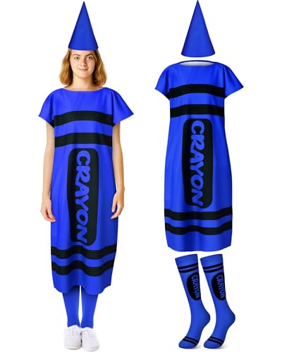 Mepase Halloween-Kostüm für Erwachsene, Halloween-Malstift-Kostüm, Zwergkappe, Strümpfe für Cosplay, Blau, Größe M, 4 Stück von Mepase