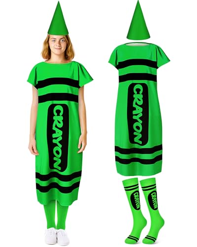 Mepase Halloween-Kostüm für Erwachsene, Halloween-Malstift-Kostüm, Zwergkappe, Strümpfe für Cosplay, Grün, Größe L, 4 Stück von Mepase