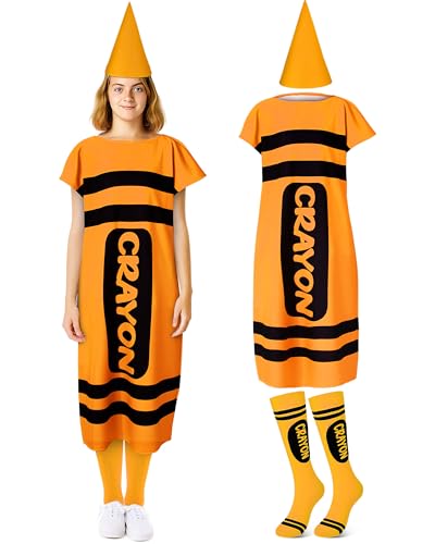Mepase Halloween-Kostüm für Erwachsene, Halloween-Malstift-Kostüm, Zwergkappe, Strümpfe für Cosplay, Orange, Größe M, 4 Stück Mepase Halloween-Kostüm für Erwachsene, Halloween-Malstift-Kostüm, Zwergkappe, Strümpfe für Cosplay, Orange, Größe M, 4 Stück von Mepase