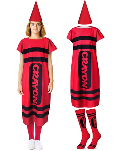 Mepase Halloween-Kostüm für Erwachsene, Halloween-Malstift-Kostüm, Zwergkappe, Strümpfe für Cosplay, Rot, Größe L, 4 Stück von Mepase
