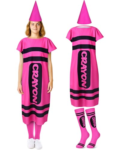 Mepase Halloween-Kostüm für Erwachsene, Halloween-Malstift-Kostüm, Zwergkappe, Strümpfe für Cosplay (Hot Pink, groß), 4 Stück von Mepase