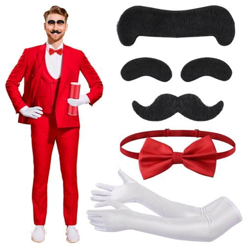 Mepase Halloween-Kostüme umfassen 1 rote Fliege, 1 schwarze Augenbraue, 1 Dubai-Bart, 1 weiße Handschuhe, lustiges Halloween-Kostüm-Zubehör für Männer und Frauen, Erwachsene, Cosplay, Party-Requisiten Mepase Halloween-Kostüme umfassen 1 rote Fliege, 1 schwarze Augenbraue, 1 Dubai-Bart, 1 weiße Handschuhe, lustiges Halloween-Kostüm-Zubehör für Männer und Frauen, Erwachsene, Cosplay, Party-Requisiten von Mepase