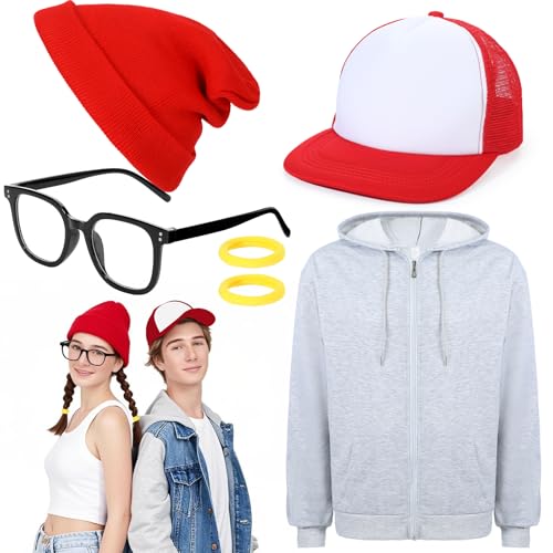 Mepase Halloween-Parkour-Kostüm, Hoodie, Trucker-Mütze, Beanie, Brille, Haargummi für Halloween, Cosplay, Party, 5 Stück (2 XL) von Mepase