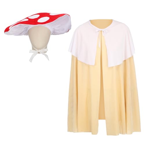 Mepase Halloween-Pilz-Kostüm-Set, Pilzhut, Renaissance und Umhang, gemütliches Feenkostüm für Halloween, Cosplay, Rot, 2-teilig von Mepase