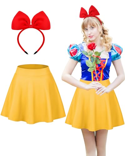 Mepase Halloween-Prinzessinnen-Kostüm für Damen, rote Schleife, Haarband und gelber Rock, Prinzessinnen-Zubehör, Cosplay, Party, 2 Stück Mepase Halloween-Prinzessinnen-Kostüm für Damen, rote Schleife, Haarband und gelber Rock, Prinzessinnen-Zubehör, Cosplay, Party, 2 Stück von Mepase