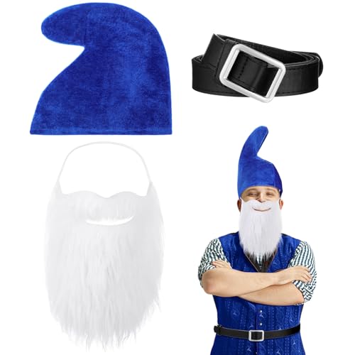 Mepase Halloween-Zwerg-Kostüm-Set, Zwergenhut mit falschem Bart und Gürtel, Zubehör für Halloween, Weihnachten, Cosplay, Party, Blau von Mepase