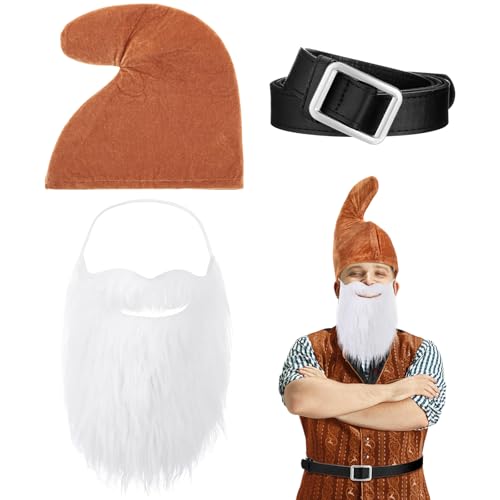 Mepase Halloween-Zwerg-Kostüm-Set, Zwergenhut mit falschem Bart und Gürtel, Zubehör für Halloween, Weihnachten, Cosplay, Party, Braun von Mepase