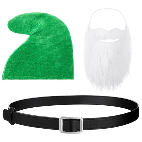 Mepase Halloween-Zwerg-Kostüm-Set, Zwergenhut mit falschem Bart und Gürtel, Zubehör für Halloween, Weihnachten, Cosplay-Party (grün) von Mepase