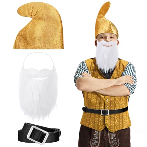 Mepase Halloween Zwerg Kostüme Set, Zwerg Hut mit Fake Bart und Gürtel Zubehör für Halloween Weihnachten Cosplay Party (Gelb) von Mepase