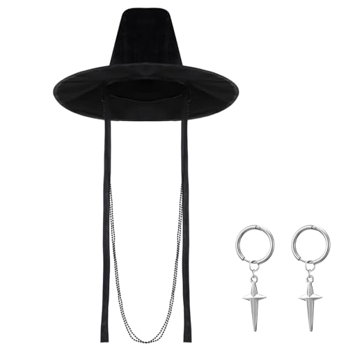 Mepase Herren Halloween Cosplay Kostüm Schwarz Erwachsene Outfits Zubehör Cosplay Hut Kreuz Ohrringe für Halloween Anime von Mepase