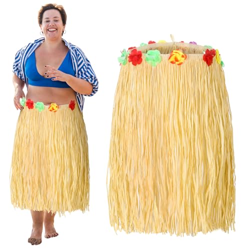 Mepase Hula-Rock in Übergröße für Damen, Bastgras mit Blumen, 137,2 x 76,2 cm, braun, verstellbar, natürlicher Hula-Rock für Lua, Hawaii, Tiki, Party, Halloween-Kostüm Mepase Hula-Rock in Übergröße für Damen, Bastgras mit Blumen, 137,2 x 76,2 cm, braun, verstellbar, natürlicher Hula-Rock für Lua, Hawaii, Tiki, Party, Halloween-Kostüm von Mepase
