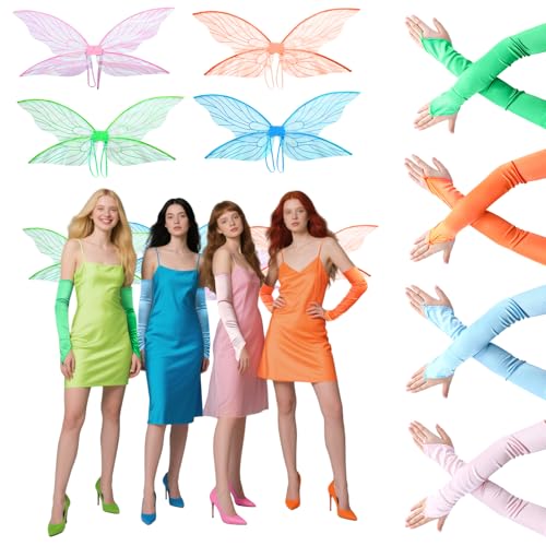 Mepase Magisches Feenkostüm, glitzernde, durchsichtige Flügel, fingerlose Handschuhe, Feen-Team-Kostüme, Damen, Halloween, Party, Verkleidung, 8 Stück Mepase Magisches Feenkostüm, glitzernde, durchsichtige Flügel, fingerlose Handschuhe, Feen-Team-Kostüme, Damen, Halloween, Party, Verkleidung, 8 Stück von Mepase